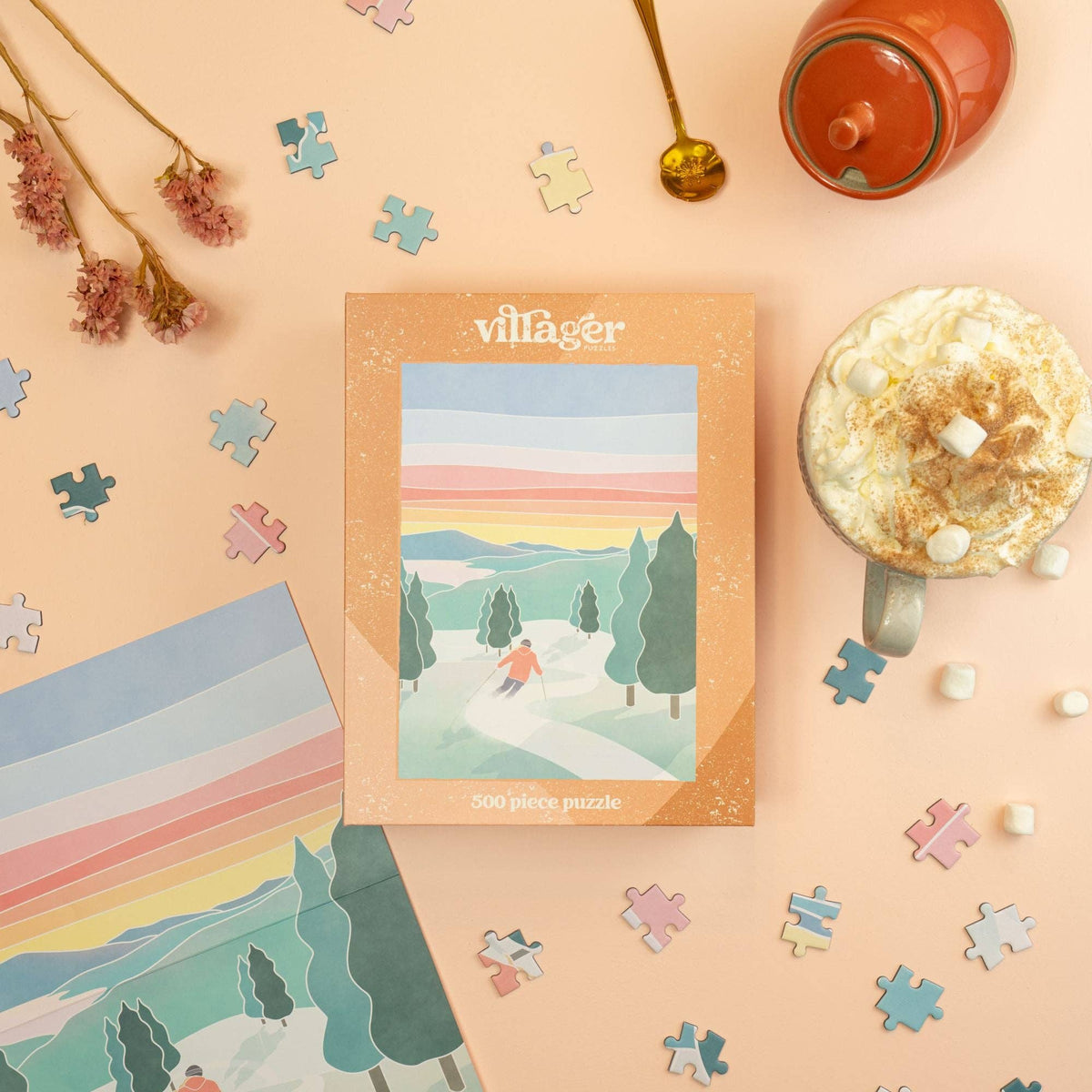 Sunset Ski | Puzzle de 500 pièces pour adultes | Conçu au Canada par Maude Gervais