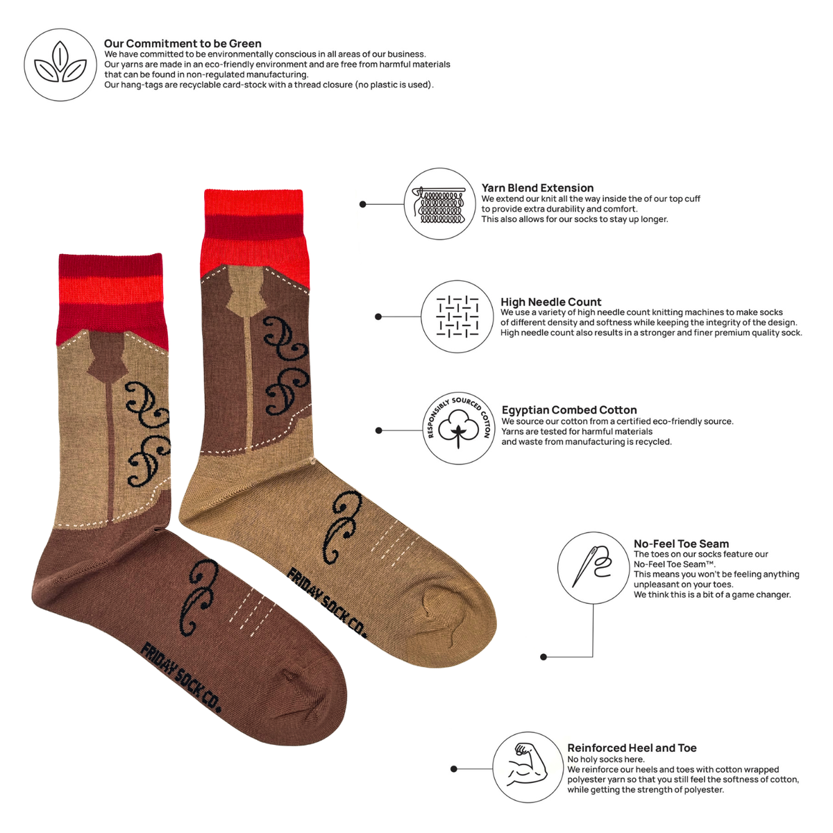 Chaussettes dépareillées mi-mollet pour bottes de cowboy homme