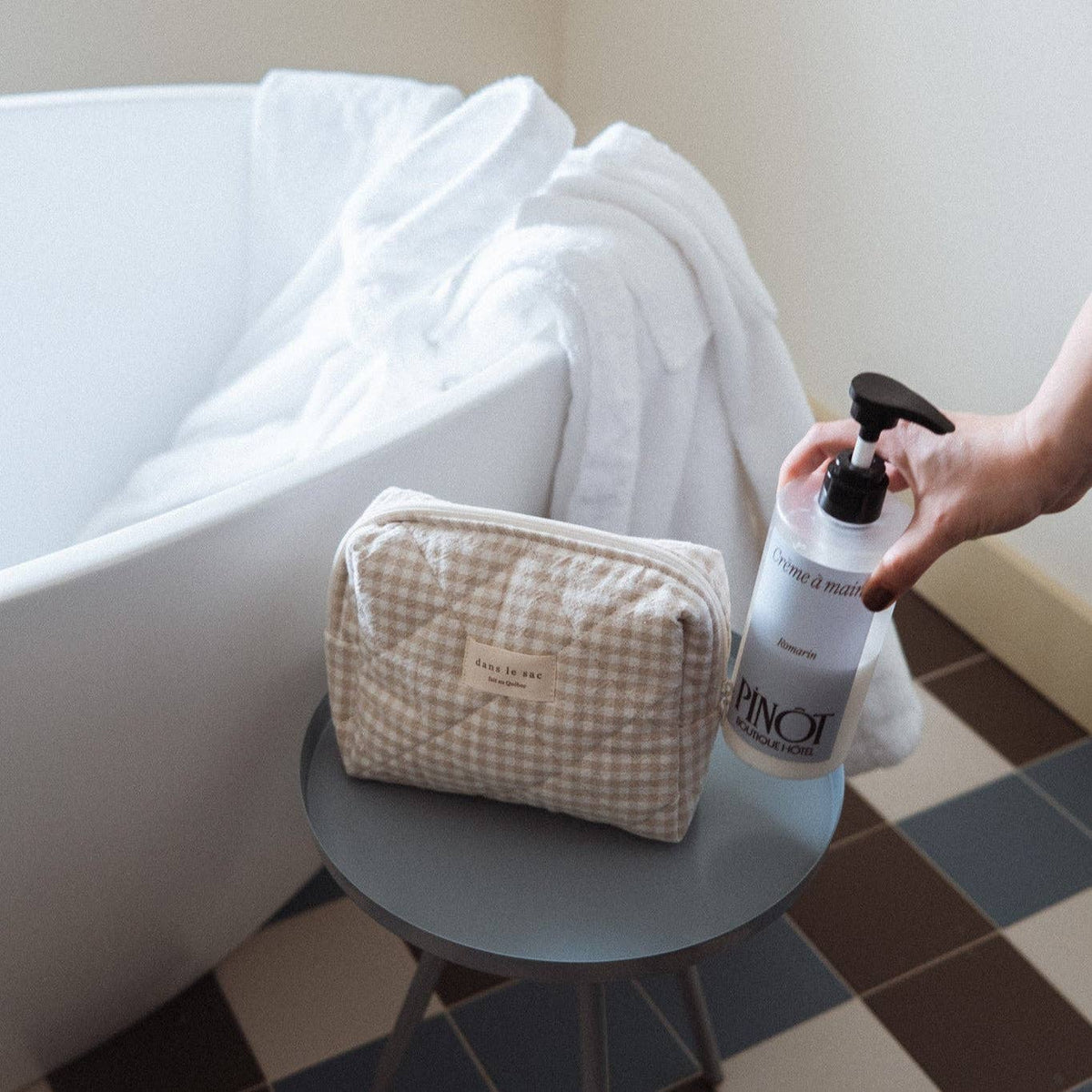 Pochette matelassée en coton biologique - Collection Vichy