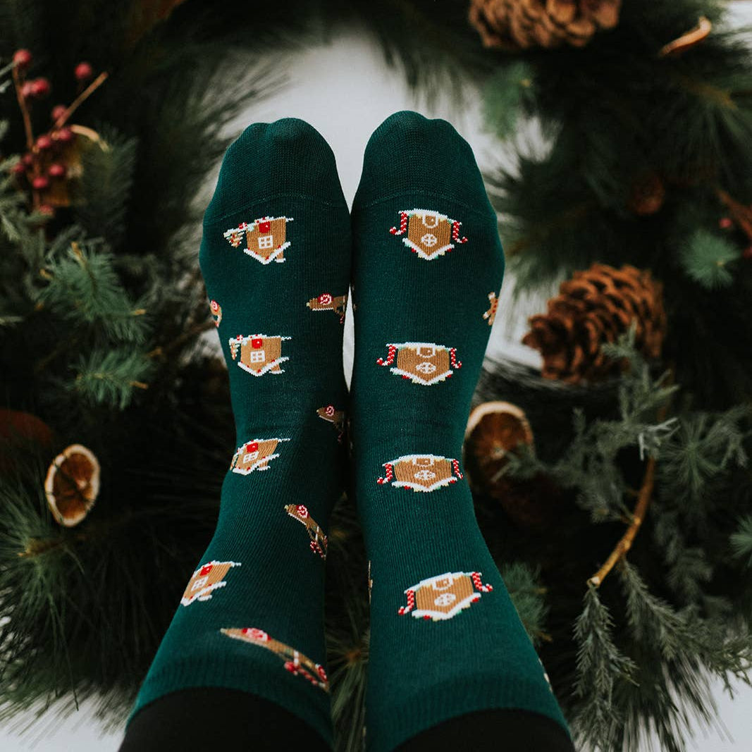Chaussettes de Noël pour hommes avec maison en pain d'épices