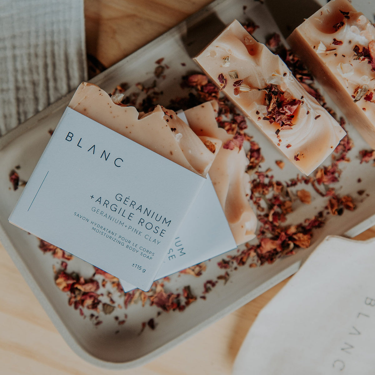 Savon hydratant pour le corps - Géranium + Argile rose