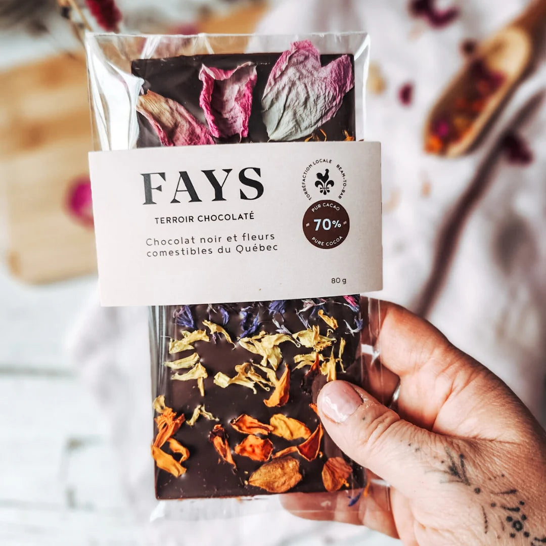 Tablette chocolat noir & fleurs comestibles