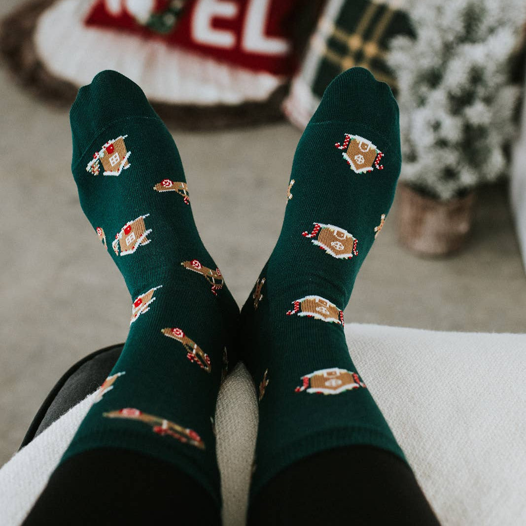 Chaussettes de Noël pour hommes avec maison en pain d'épices