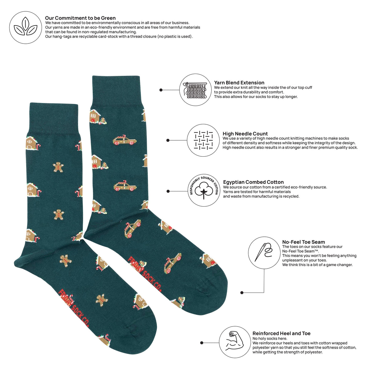 Chaussettes de Noël pour hommes avec maison en pain d'épices